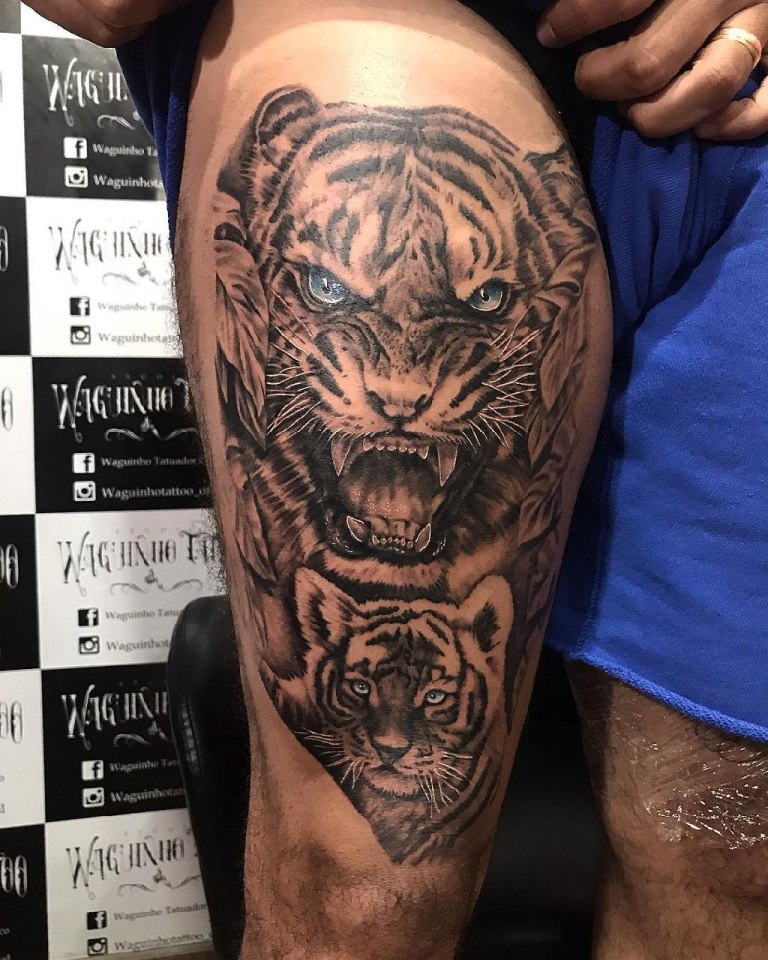 Тату тигр с тигренком