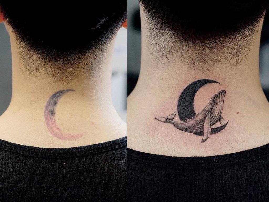 перекрытие татуировки до и после
